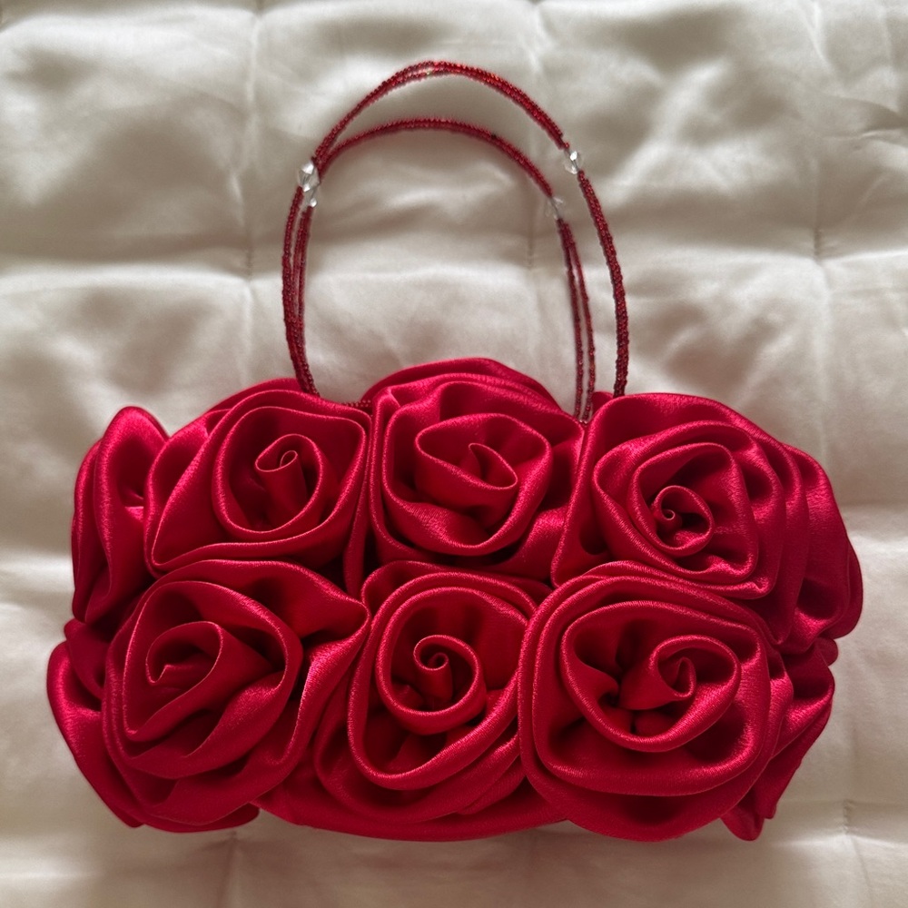 Elegant Satin Red Rose Clutch